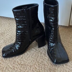 Topshop Black Heeled Boots with Croc Texture